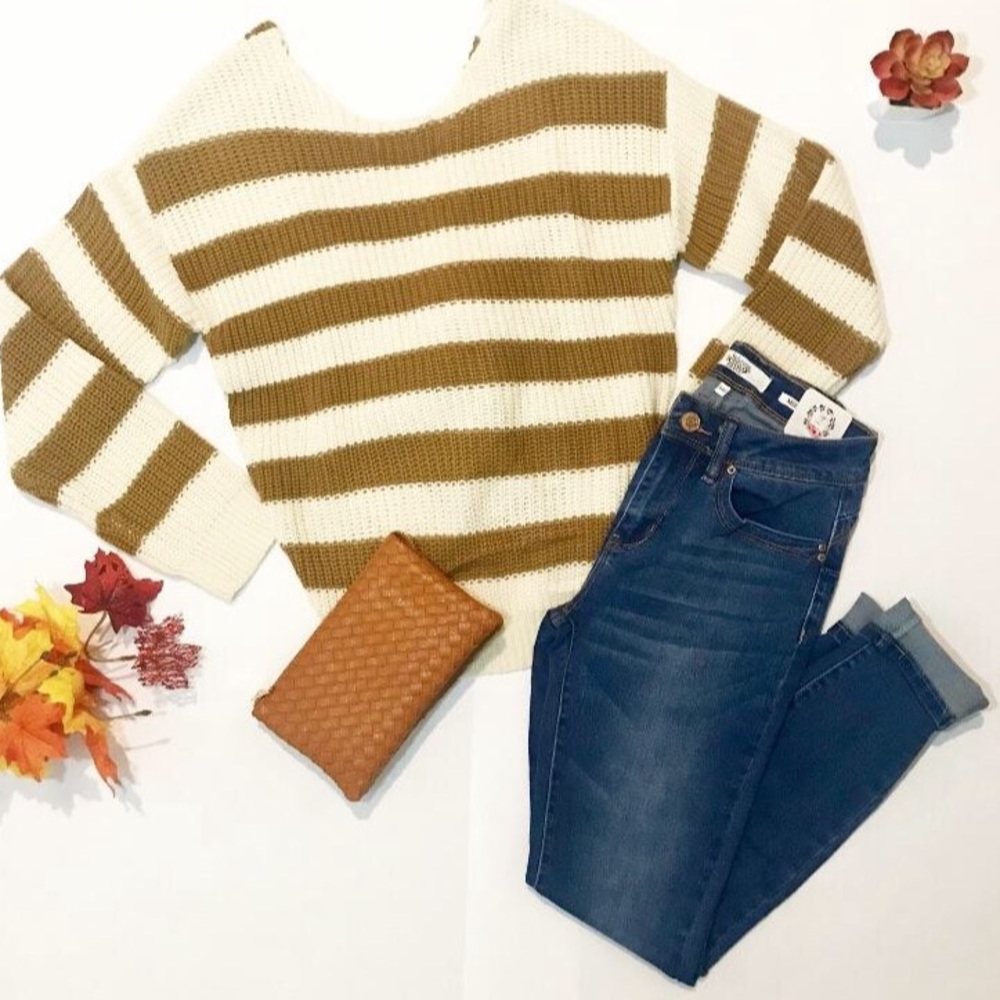 Mustard open back striped sweater!